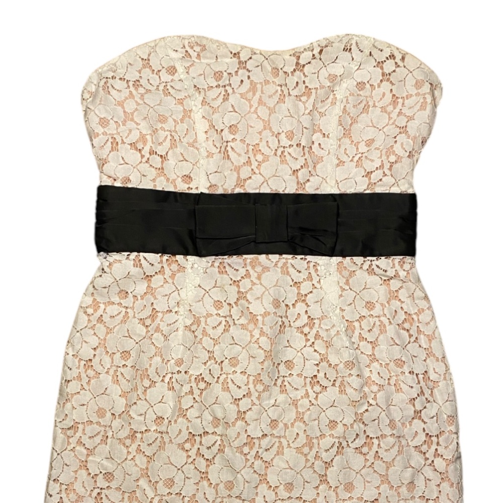 forever 21 women's white and pink lace strapless dress size S body con dress - Picture 3 of 8
